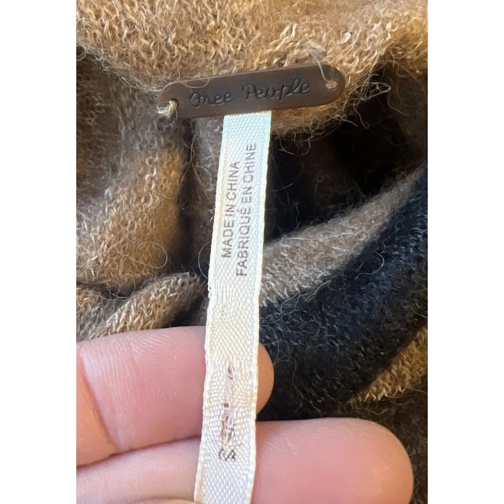 Free People Alpaca Blend Striped Slouchy Turtleneck Sweater Brown Black Sz M - Picture 6 of 10